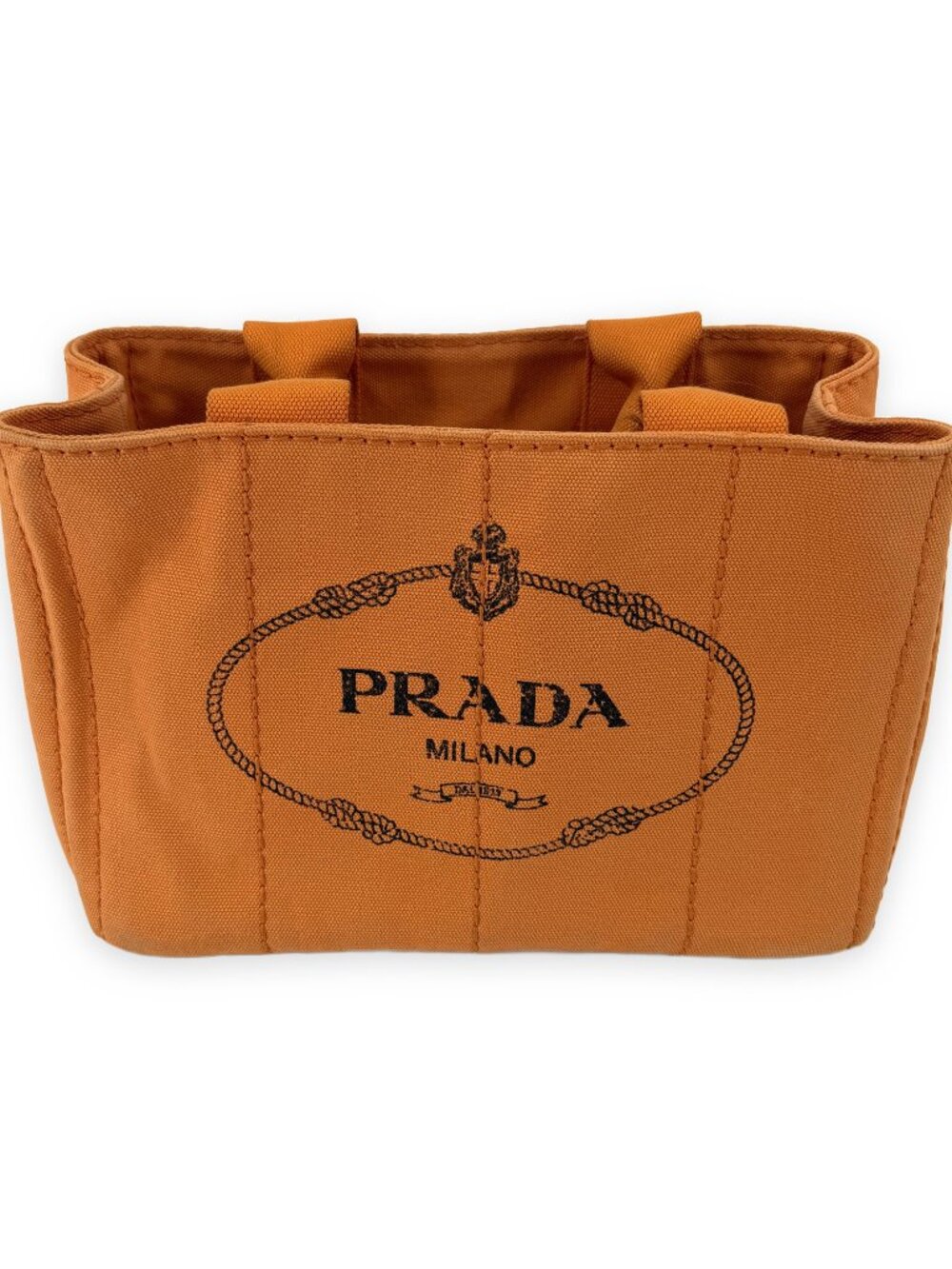 Prada Milano Canapa Mini Canvas Tote Bag Orange